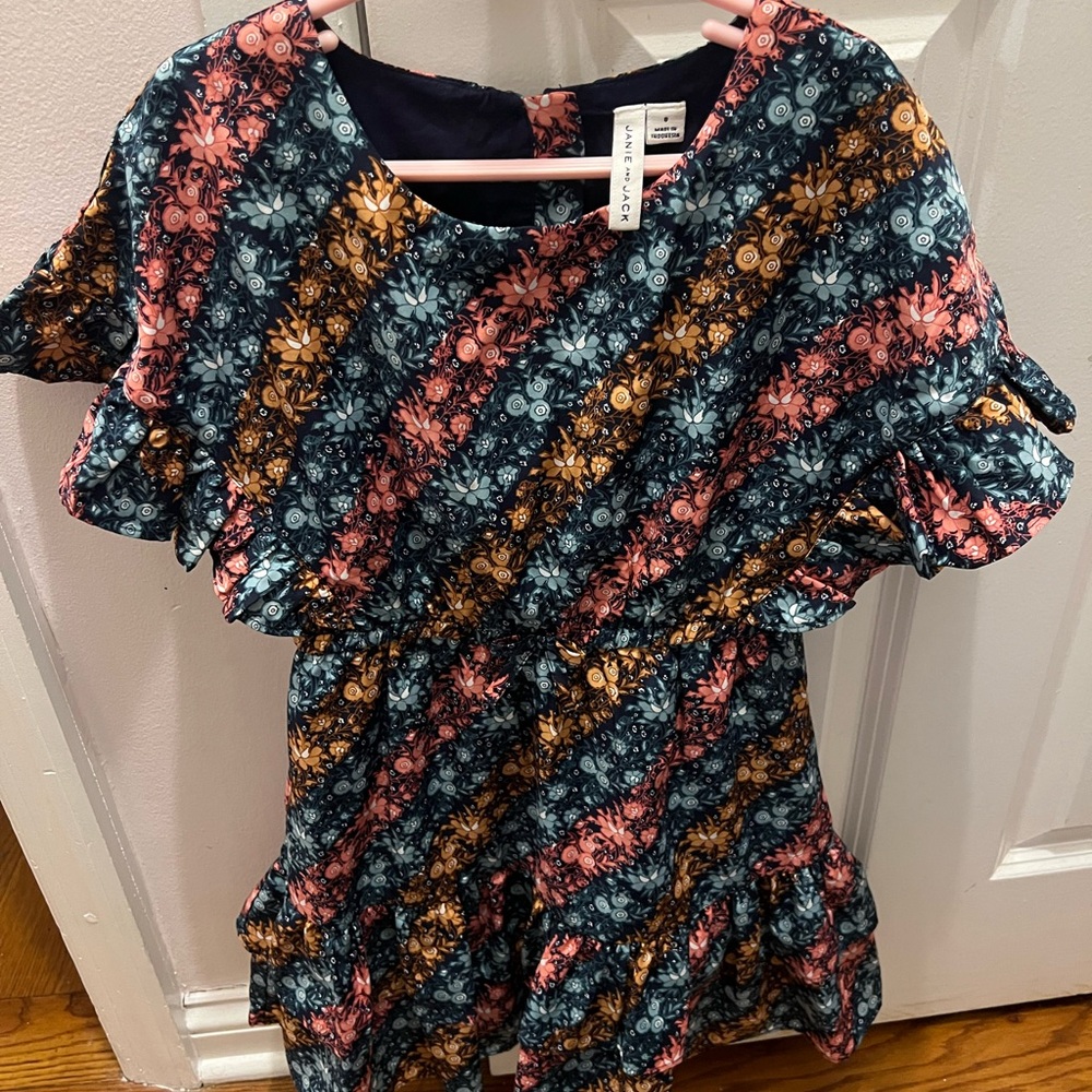 Janie and Jack Striped Floral Dress - Pink, Orange, Blue